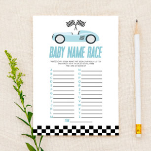 Blue Race Nom de voiture Course Baby shower Jeu