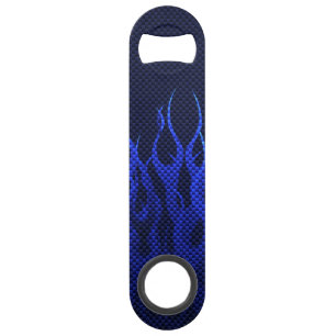 Blue Racing Flames on Carbon Fiber