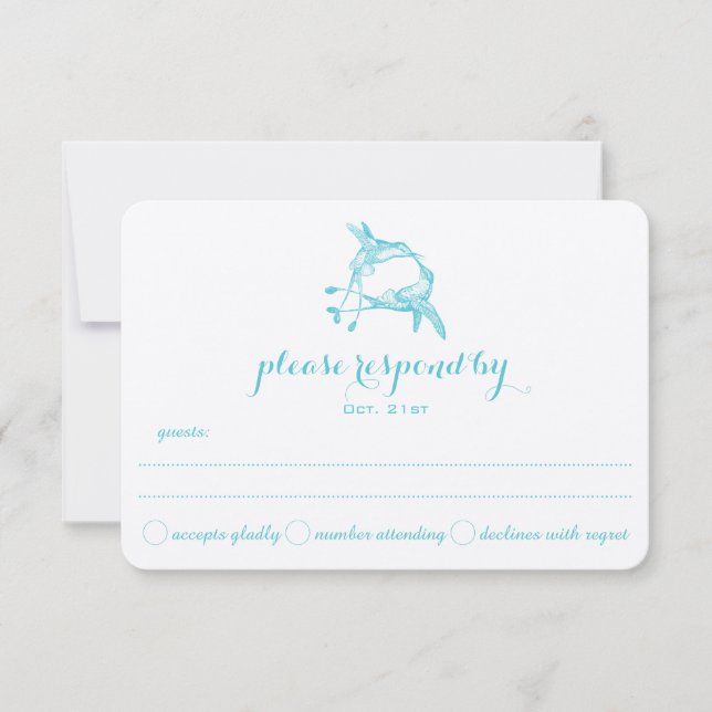 Blue Radiance Hummingbird Kiss Wedding RSVP (Devant)