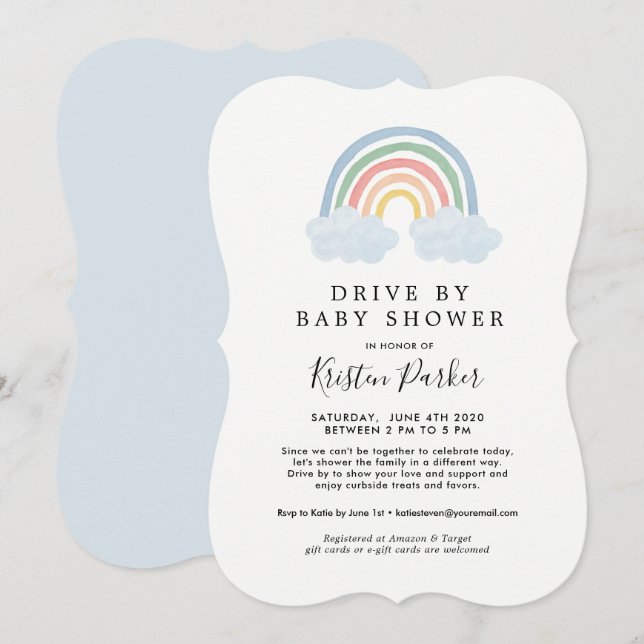 Blue Rainbow Drive By Baby Shower Invitations (Devant / Derrière)