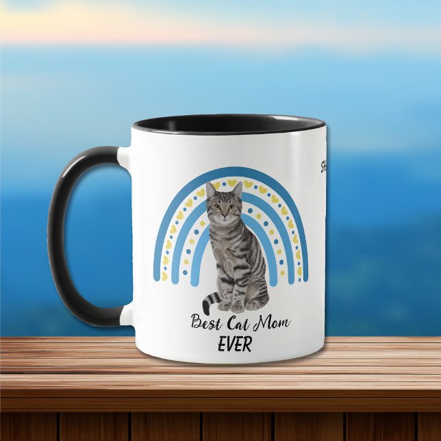 Blue Rainbow Meilleur Gris Tabby Chat Maman Mug (Créateur téléchargé)