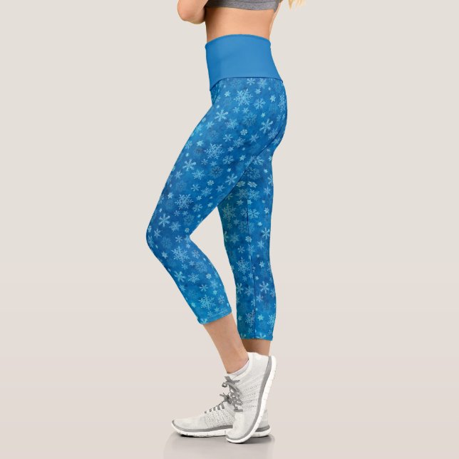 Blue Real Snowflake hiver vacances Capris Leggings (Gauche)