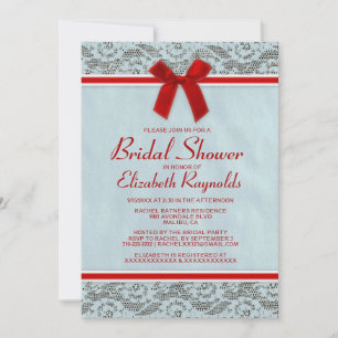 Blue & Red Country Lace Bridal Shower Invitations