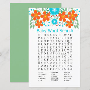 Blue Red Flowers Baby shower Word Recherche Jeu