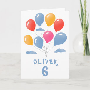 Blue Red Jaune Balloons Boy Carte d'anniversaire