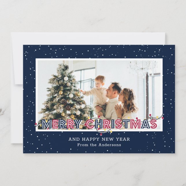 Blue Red Snow Lights Photo Cartes de Noël (Devant)