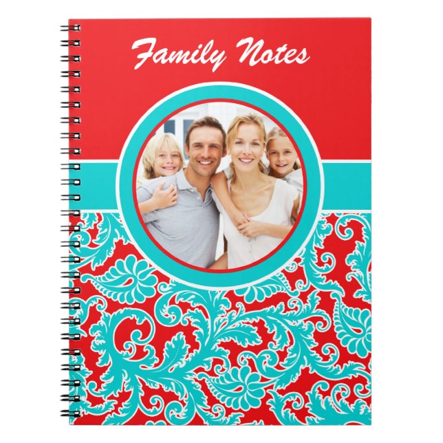 Blue Red White Damask Family Notes Carnet photo (Devant)
