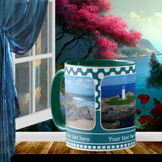 Blue Retro Polka Dot Vos Photos Mug