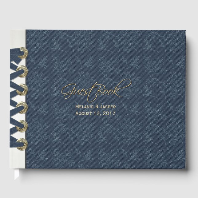 Blue Ribbon Bound Look Custom Wedding Livre d'invi (Recto)