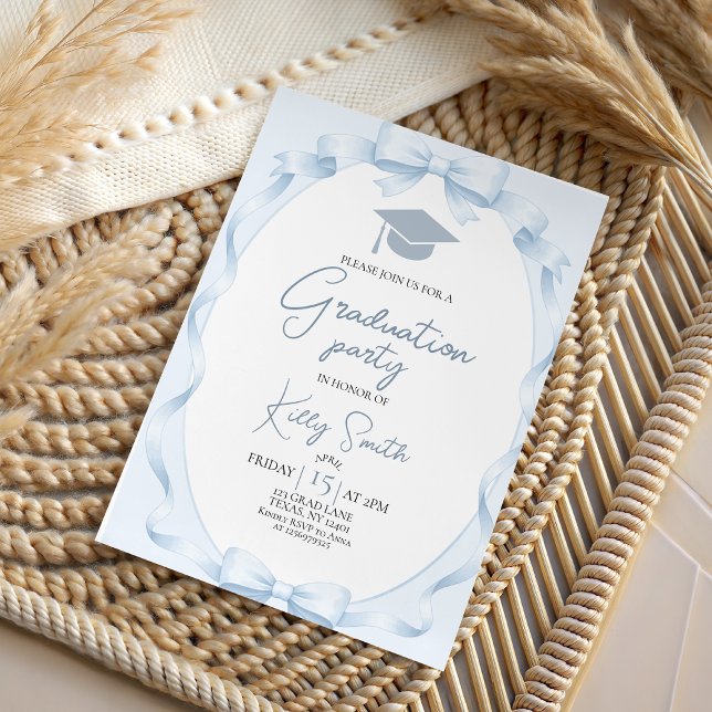 Blue Ribbon Bow Graduation Invitation (Créateur téléchargé)