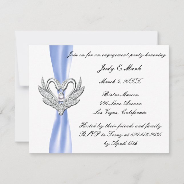 Blue Ribbon Silver Swans Invitation de la partie d (Devant)