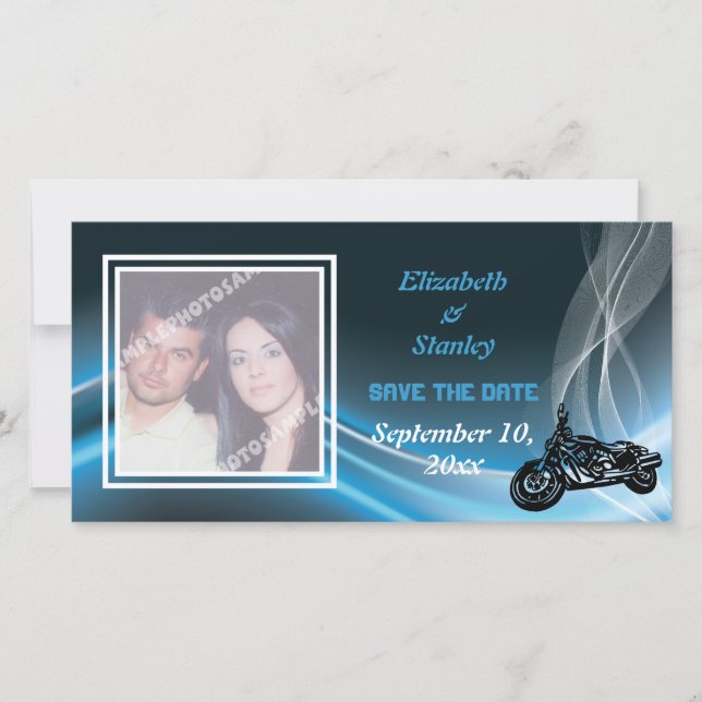 Blue road biker mariage Enregistrer la date carte  (Devant)