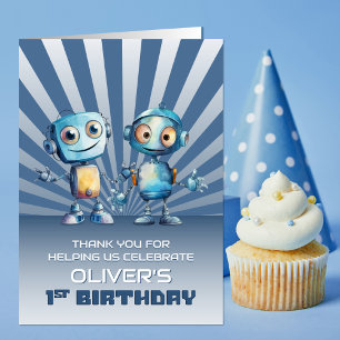 Blue Robot Thème 1er anniversaire Merci