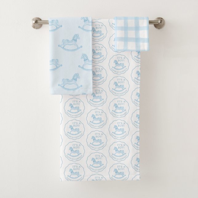 Blue Rocking Horse Baby Boy Set de serviettes pers (En situation)