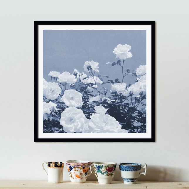 Blue Roses Floral Garden Photo Art Print Poster (Créateur téléchargé)