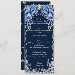 Blue Roses Snowflake Noël Mariage Menu