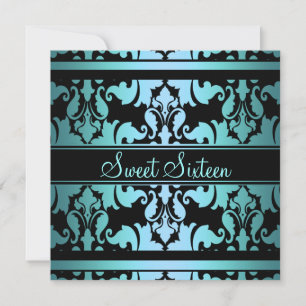 Blue Royal Damask Sweet16 Invitation d'anniversair