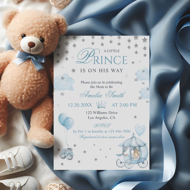 Blue Royal Prince Baby Shower Invitation Carriage (Créateur téléchargé)