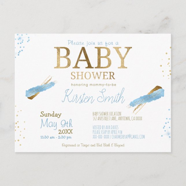 Blue Rustic Baby Boy Shower Invitations (Devant)