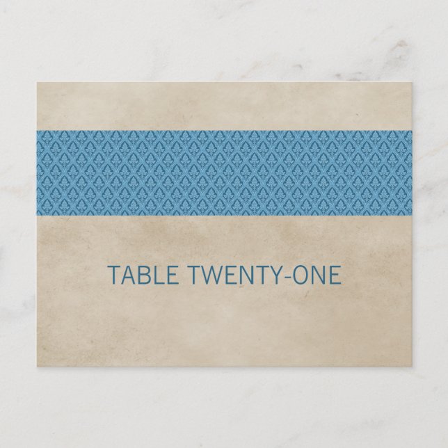 Blue Rustic Damask Numéro de table Carte postale (Devant)