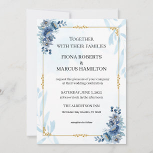 Blue Rustic Floral Élégant Mariage Invitation