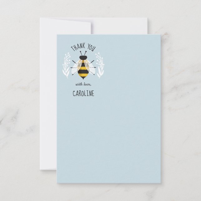 Blue Rustic Illustrated Bee Flat Merci Note (Devant)