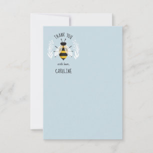 Blue Rustic Illustrated Bee Flat Merci Note