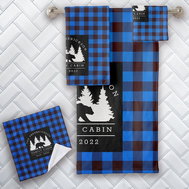 Blue Rustic Plaid Bear Woods Cabine de famille (Créateur téléchargé)