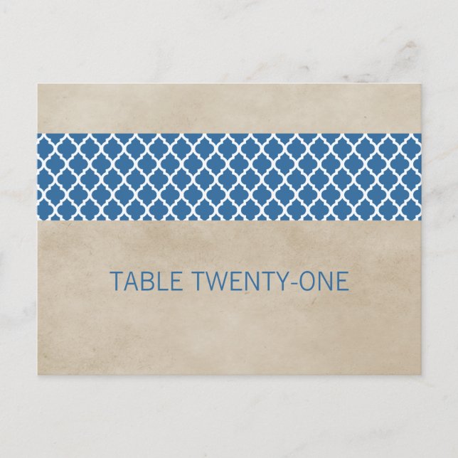 Blue Rustic Quatrefoil Numéro de table Carte posta (Devant)