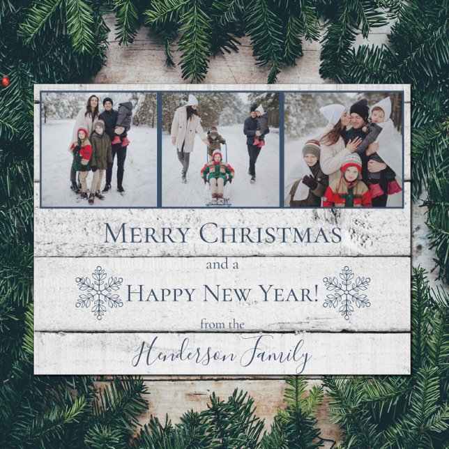 Blue Rustic Snowflakes Flat Holiday Carte photo (Blue Rustic Snowflakes Holiday Photo Card)