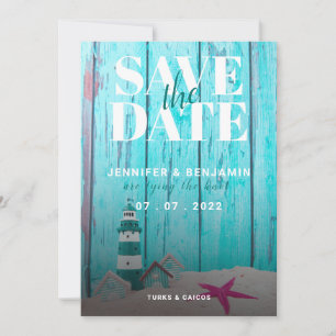 Blue Rustic Wood Beach Mariage Enregistrer La Date