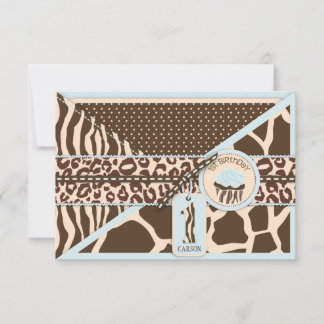 Blue Safari & Cupcake Premier anniversaire RSVP