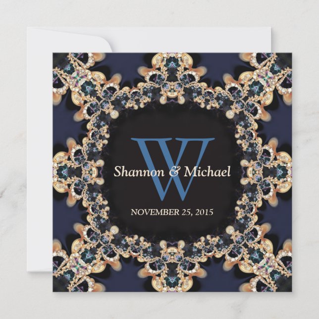 Blue Sapphire Gems Monogramme Mariage Invitations (Devant)