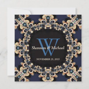 Blue Sapphire Gems Monogramme Mariage Invitations
