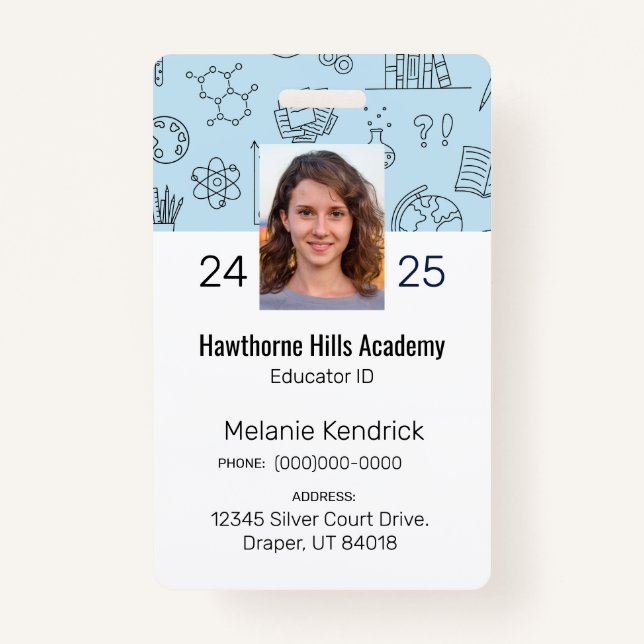 Blue School Icons Homeschool Educator ID Badge (Devant)