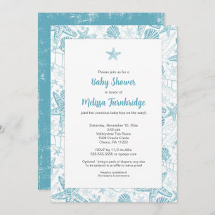 Blue Sea Shells Starfish baby shower invitation