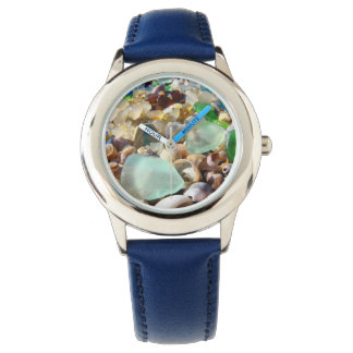 Blue Seaglass Montres personnalisé Sea Glass Shell