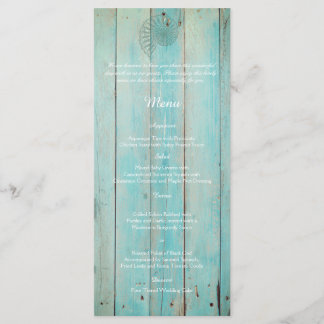 Blue Seashell sur Wood Beach Menu de mariage