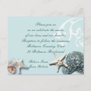 Blue Seashells Beach mariage Cartes de réception
