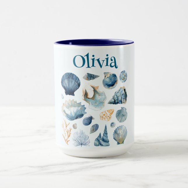 Blue Seashells Summer Mug | Custom Name (Centre)