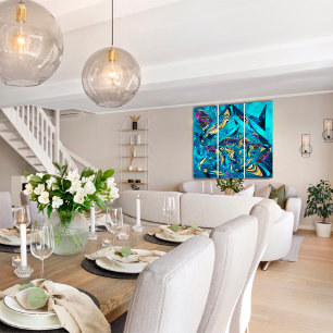 Blue Shark Gold Purple 3D Liquified Abstrait