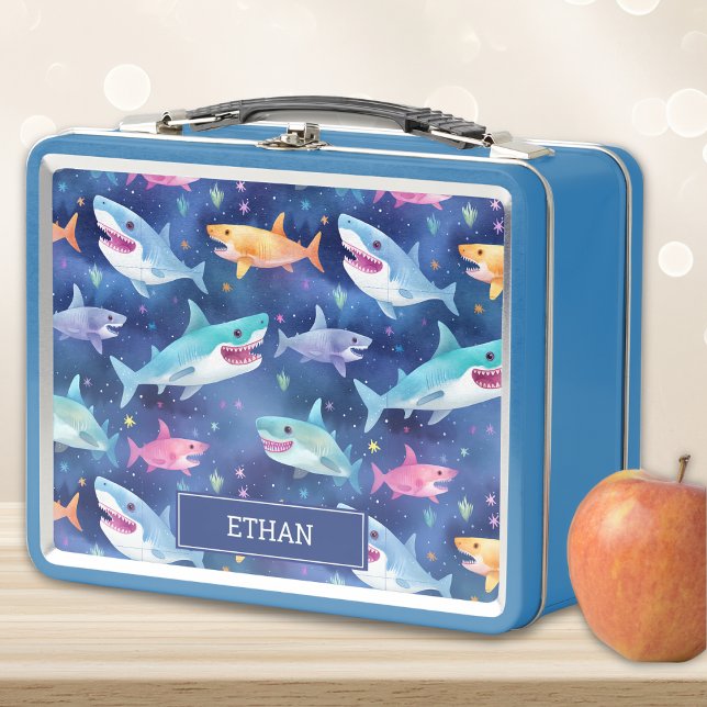 Blue Shark Nom personnalisé Métal Lunchbox (Créateur téléchargé)
