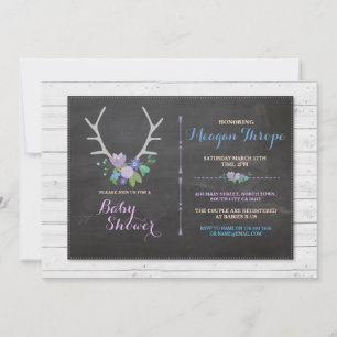 Blue Shower Boy Stag Rustic Flower Invitation de b