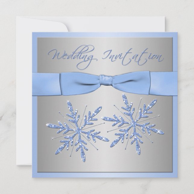 Blue, Silver Grey Snowflakes Mariage Invitation (Devant)