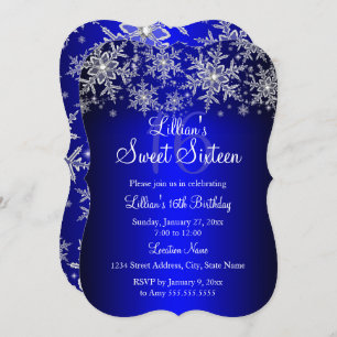 Blue Silver Snowflake Sweet 16 Invitation