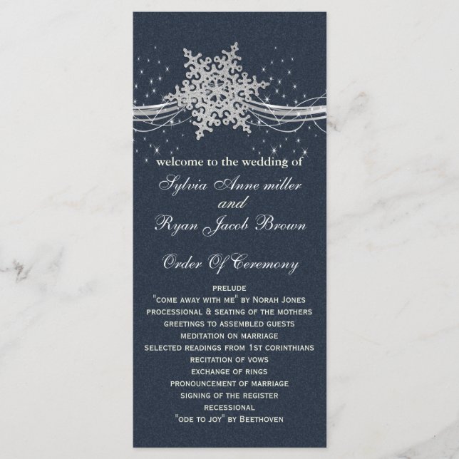 Blue Silver Snowflakes programmes de mariage longu (Devant)