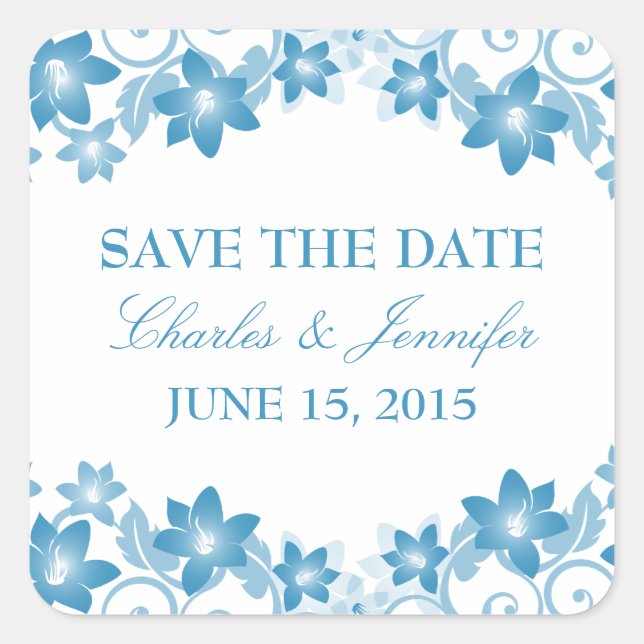Blue Simple Floral Enregistrer les stickers Date (Devant)