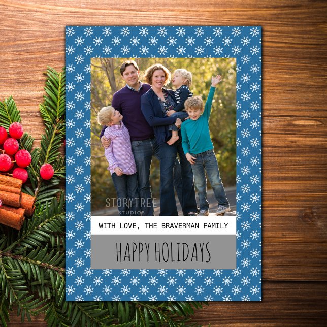 Blue Simple Snowflake Holiday Photo Carte Plat (Blue Simple Snowflake Holiday Photo Card)