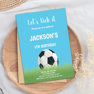 Blue sky Ball On Grass Soccer Invitations Annivers