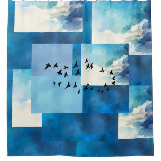 Blue Sky Birds Design Douche Rideaux